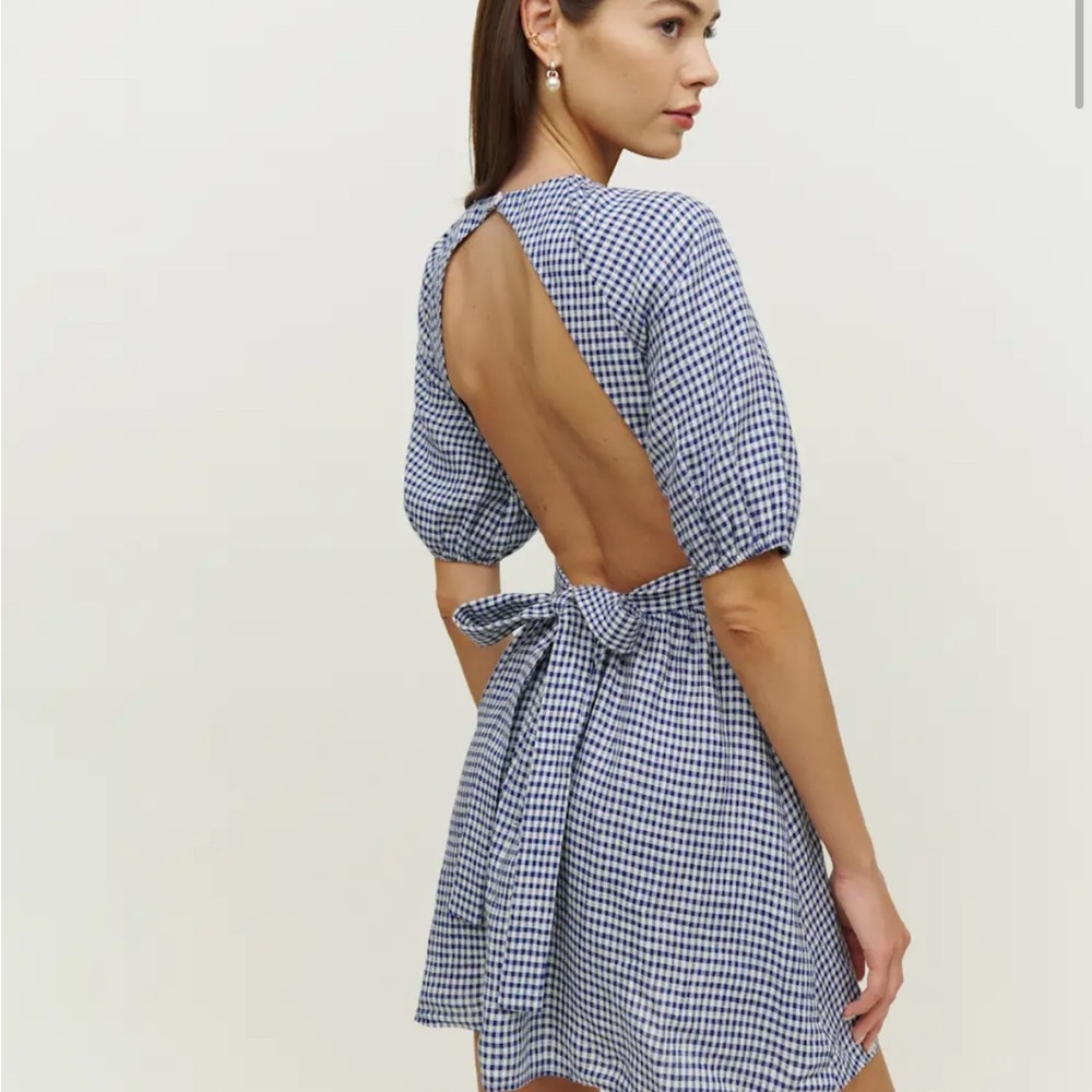 NWT Reformation Blue Checkered Backless Dress